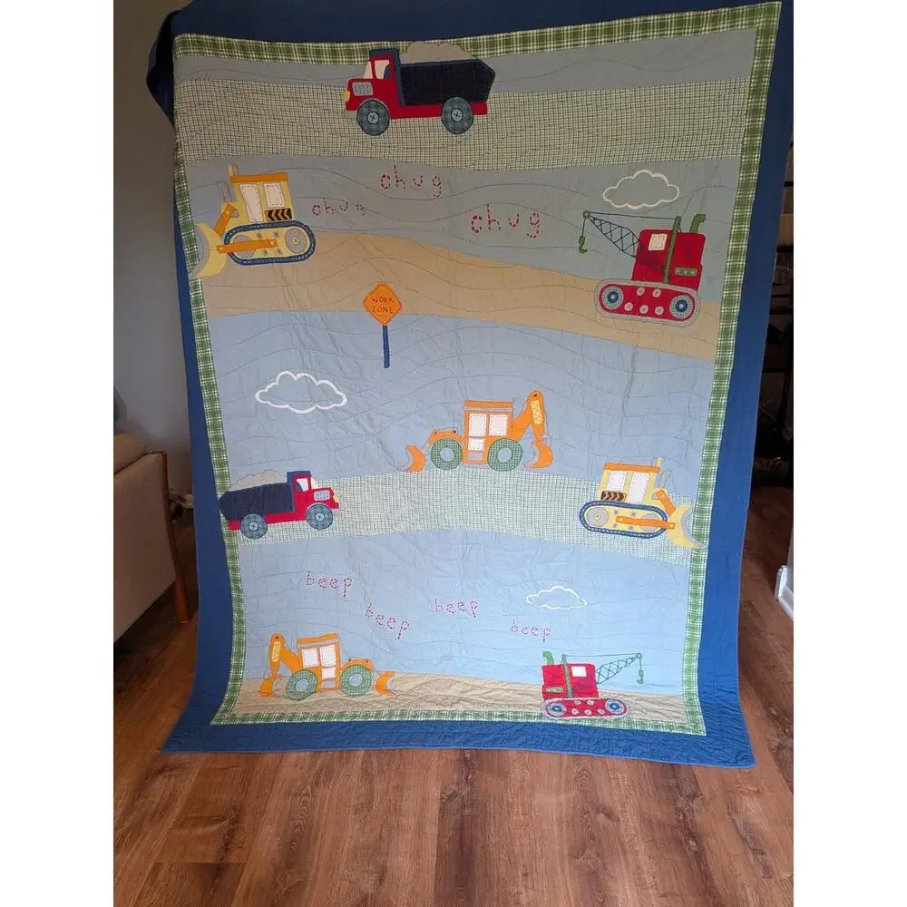 Lillian Vernon Boys Embroidered Trucks Quilt Cotton 83 X 65